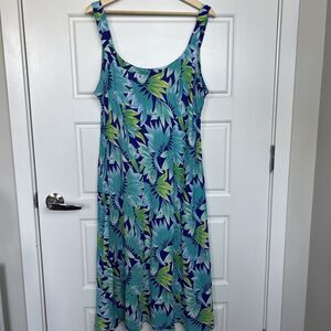 Vintage Rainbow Jo Hawaiian Floral Print Dress Blue Green Tropical Boho Size XL